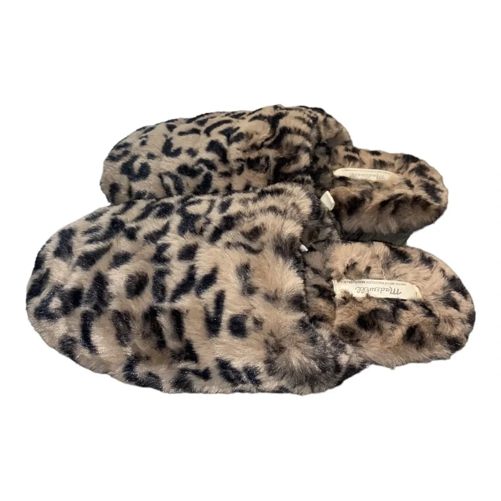 MADEWELL Leopard Cheetah Animal Print Quilted Plush Faux Fur Slippers Size 5 - Picture 8 of 13